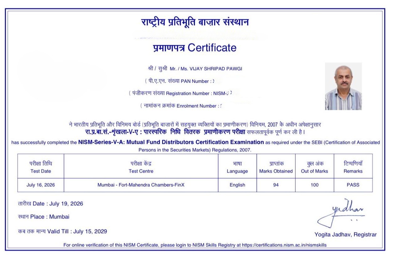 Vijay Shripad Pawgi NISM Exams Testimonial